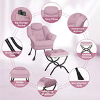 Fauteuil confortable GustoWave avec repose-pieds pliant, fauteuil de lecture en velours pour adultes, meuble d'appoint compact