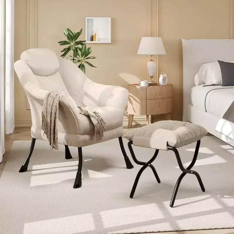Fauteuil confortable GustoWave avec repose-pieds pliant, fauteuil de lecture en velours pour adultes, meuble d'appoint compact