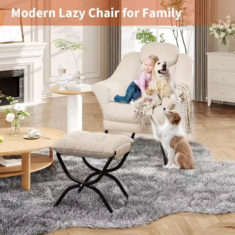 Fauteuil confortable GustoWave avec repose-pieds pliant, fauteuil de lecture en velours pour adultes, meuble d'appoint compact
