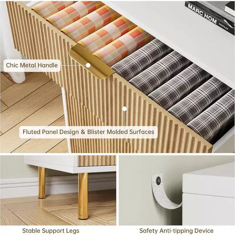 Commode moderne à 6 tiroirs pour chambre à coucher avec poignée dorée, chiffonnier et meuble de rangement pour salon, couloir, entrée