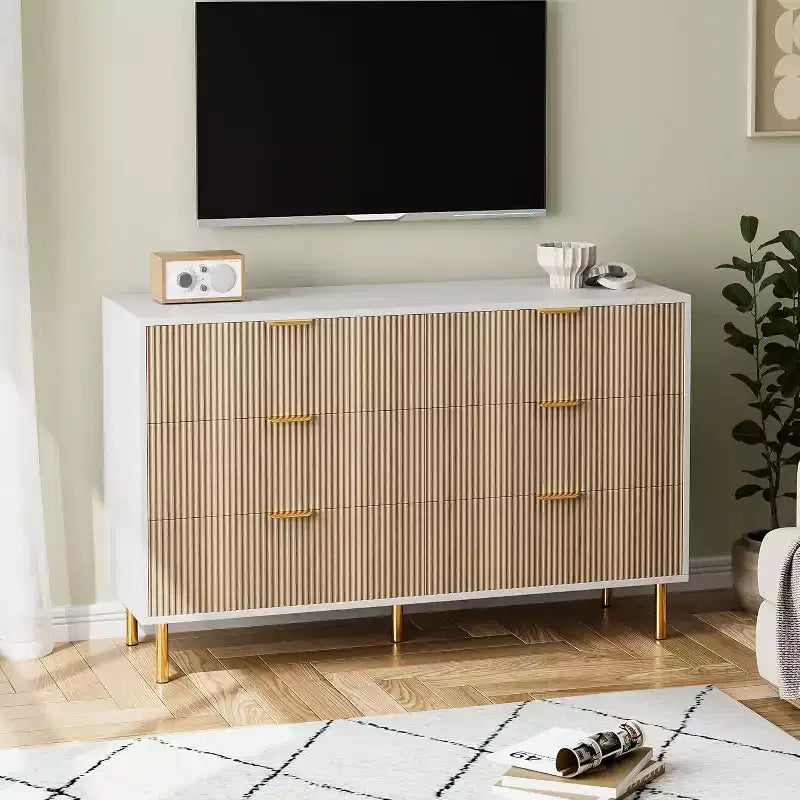 Commode moderne à 6 tiroirs pour chambre à coucher avec poignée dorée, chiffonnier et meuble de rangement pour salon, couloir, entrée