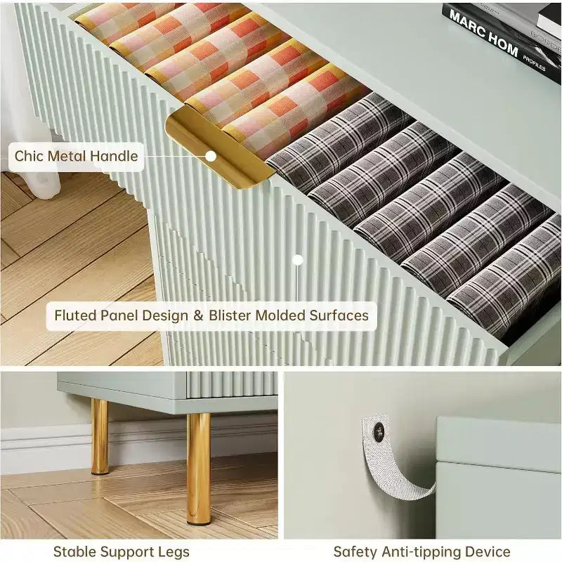 Commode moderne à 6 tiroirs pour chambre à coucher avec poignée dorée, chiffonnier et meuble de rangement pour salon, couloir, entrée