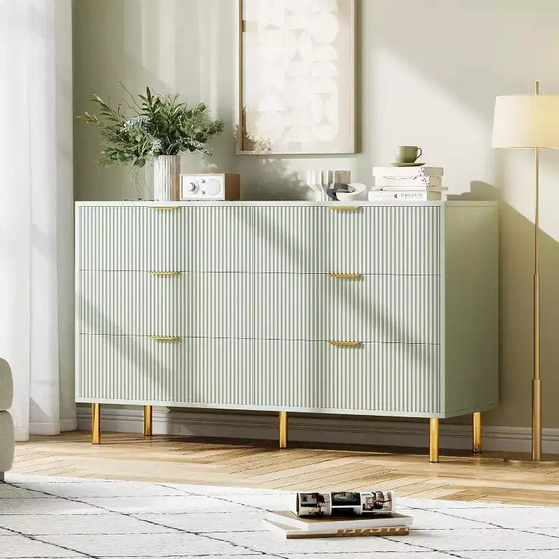 Commode moderne à 6 tiroirs pour chambre à coucher avec poignée dorée, chiffonnier et meuble de rangement pour salon, couloir, entrée
