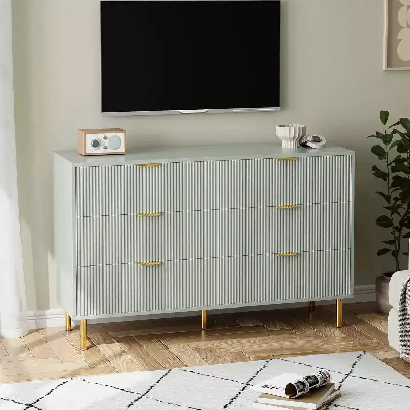 Commode moderne à 6 tiroirs pour chambre à coucher avec poignée dorée, chiffonnier et meuble de rangement pour salon, couloir, entrée