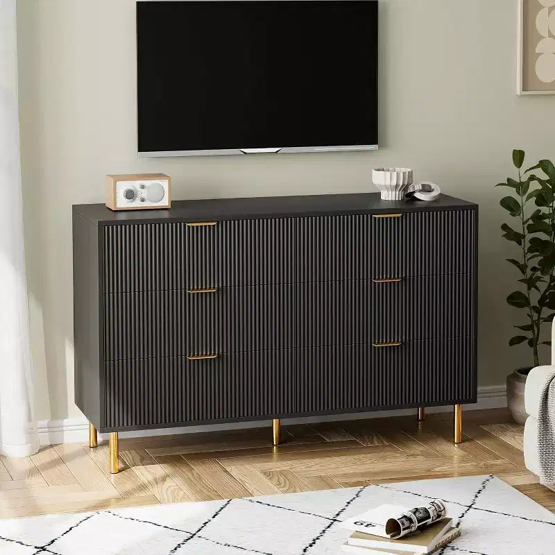 Commode moderne à 6 tiroirs pour chambre à coucher avec poignée dorée, chiffonnier et meuble de rangement pour salon, couloir, entrée