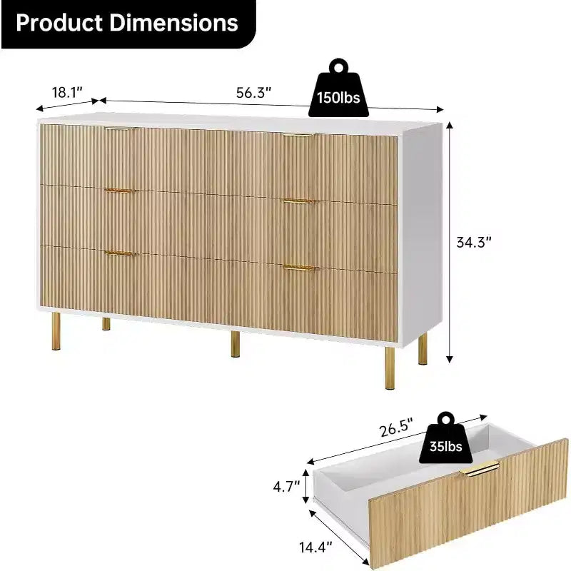 Commode moderne à 6 tiroirs pour chambre à coucher avec poignée dorée, chiffonnier et meuble de rangement pour salon, couloir, entrée