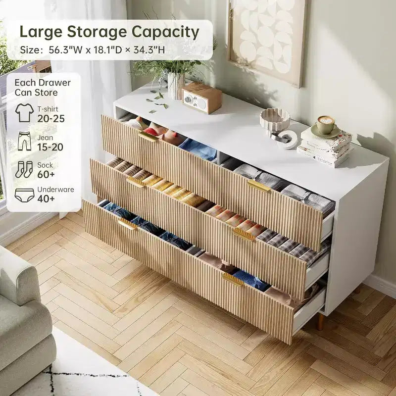 Commode moderne à 6 tiroirs pour chambre à coucher avec poignée dorée, chiffonnier et meuble de rangement pour salon, couloir, entrée