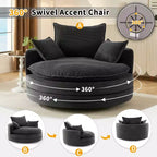 Fauteuil canapé rond pivotant Whisen en velours côtelé avec coussin double épaisseur et 3 oreillers amovibles