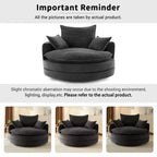 Fauteuil canapé rond pivotant Whisen en velours côtelé avec coussin double épaisseur et 3 oreillers amovibles