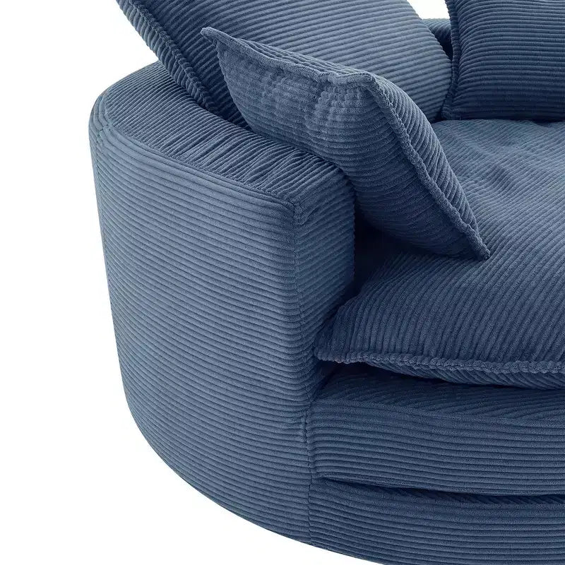 Fauteuil canapé rond pivotant Whisen en velours côtelé avec coussin double épaisseur et 3 oreillers amovibles