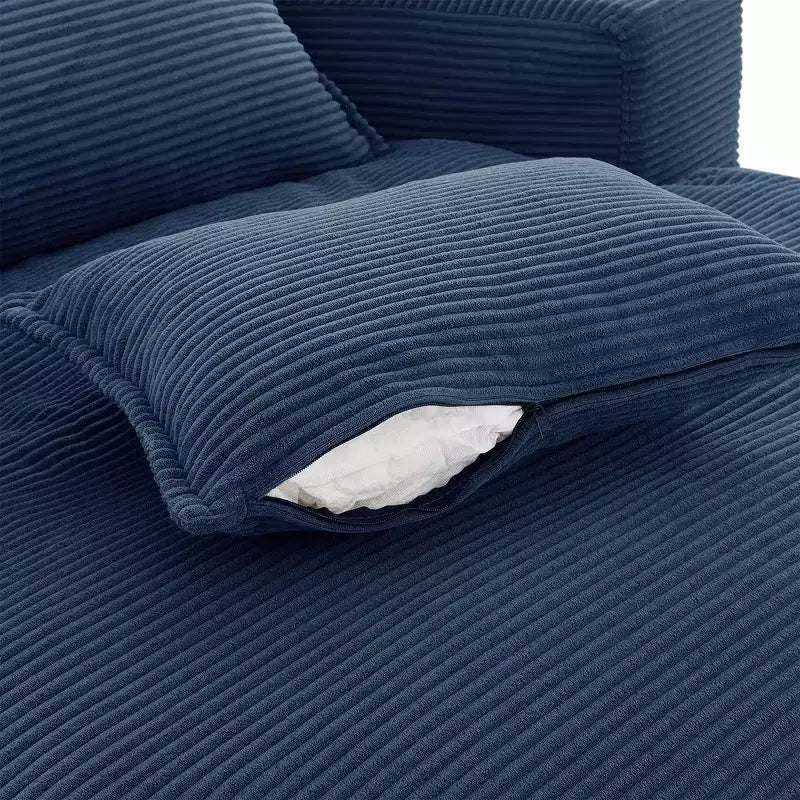 Fauteuil canapé rond pivotant Whisen en velours côtelé avec coussin double épaisseur et 3 oreillers amovibles