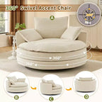 Fauteuil canapé rond pivotant Whisen en velours côtelé avec coussin double épaisseur et 3 oreillers amovibles