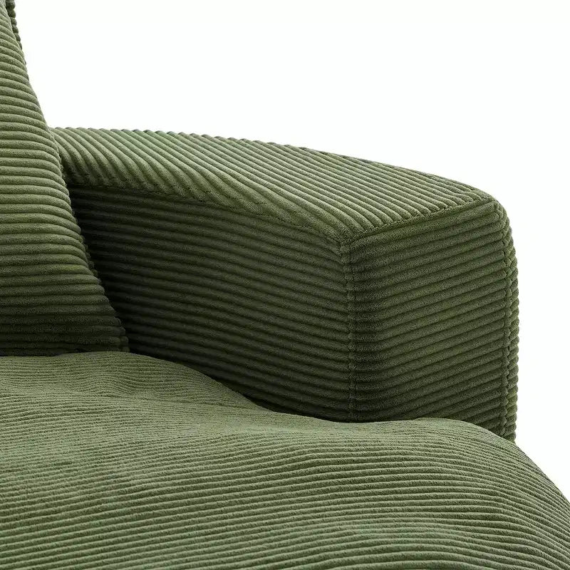 Fauteuil canapé rond pivotant Whisen en velours côtelé avec coussin double épaisseur et 3 oreillers amovibles
