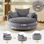 Fauteuil canapé rond pivotant Whisen en velours côtelé avec coussin double épaisseur et 3 oreillers amovibles