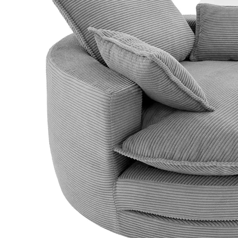 Fauteuil canapé rond pivotant Whisen en velours côtelé avec coussin double épaisseur et 3 oreillers amovibles