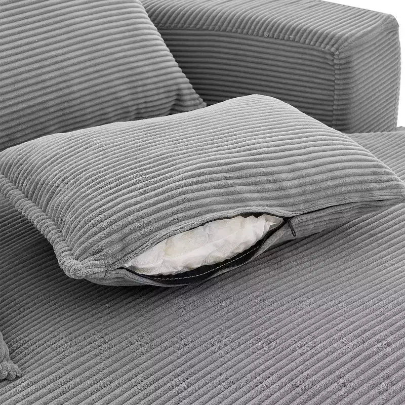 Fauteuil canapé rond pivotant Whisen en velours côtelé avec coussin double épaisseur et 3 oreillers amovibles