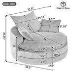 Fauteuil canapé rond pivotant Whisen en velours côtelé avec coussin double épaisseur et 3 oreillers amovibles