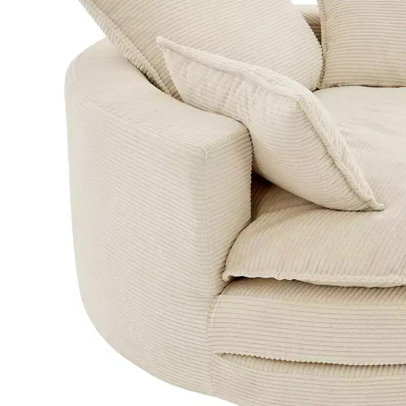 Fauteuil canapé rond pivotant Whisen en velours côtelé avec coussin double épaisseur et 3 oreillers amovibles