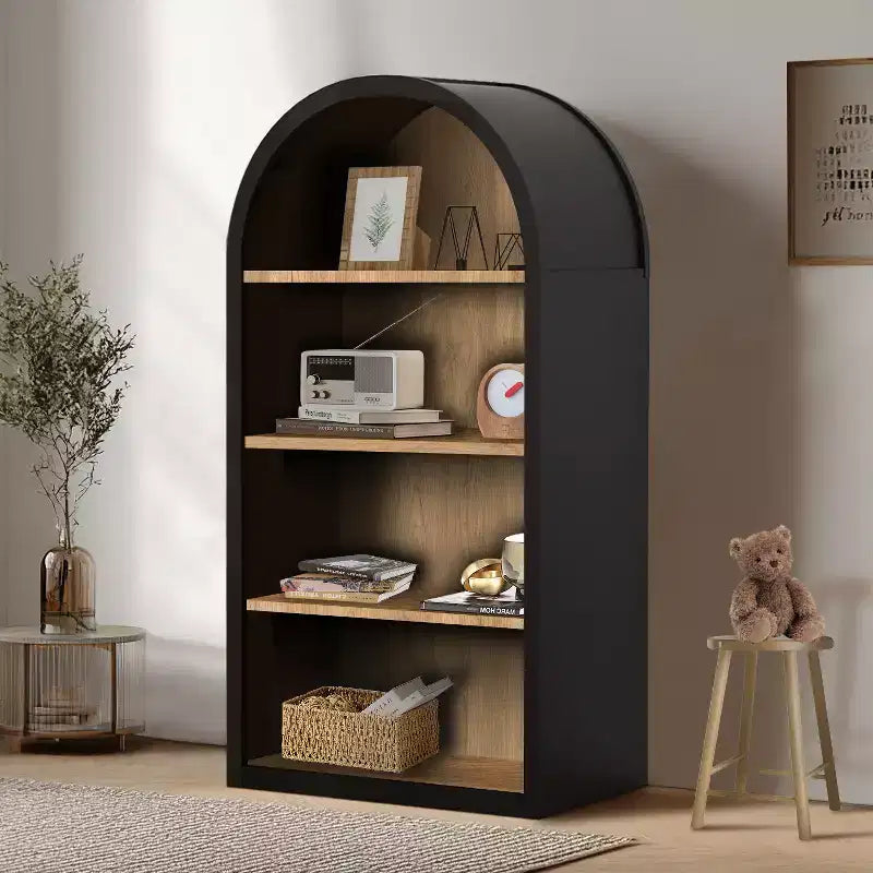 Étagère à livres étroite arquée Vatros 4 niveaux noire