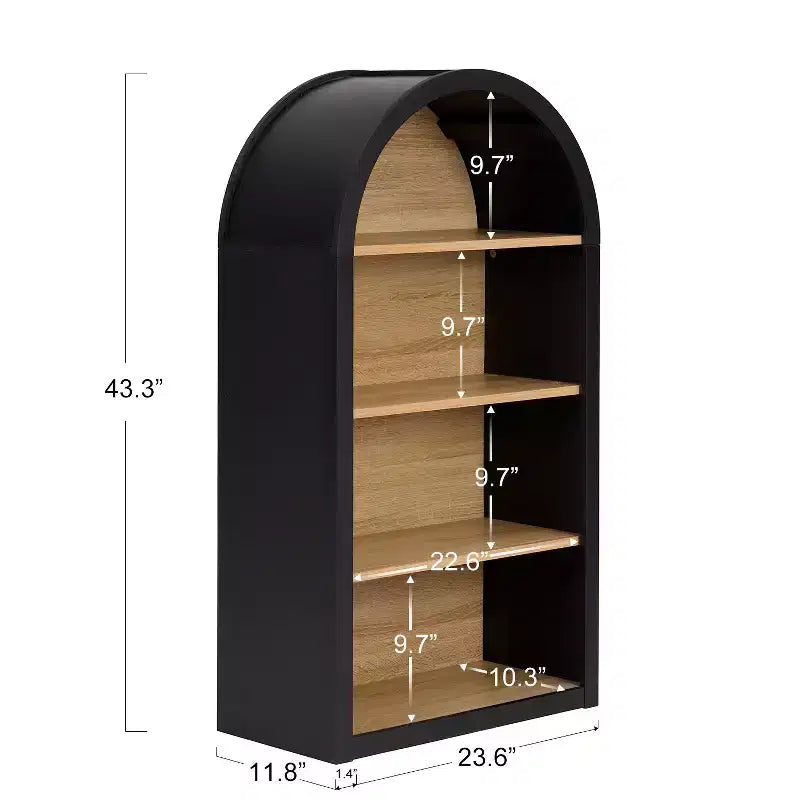 Étagère à livres étroite arquée Vatros 4 niveaux noire