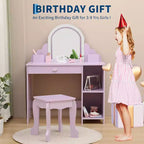 Coiffeuse Acekool pour enfants avec miroir et tabouret lumineux, LED réglables, tiroir, étagères de rangement, coiffeuse pour filles de 3 à 9 ans, Blanc