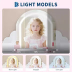 Coiffeuse Acekool pour enfants avec miroir et tabouret lumineux, LED réglables, tiroir, étagères de rangement, coiffeuse pour filles de 3 à 9 ans, Blanc