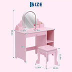 Coiffeuse Acekool pour enfants avec miroir et tabouret lumineux, LED réglables, tiroir, étagères de rangement, coiffeuse pour filles de 3 à 9 ans, Blanc