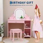 Coiffeuse Acekool pour enfants avec miroir et tabouret lumineux, LED réglables, tiroir, étagères de rangement, coiffeuse pour filles de 3 à 9 ans, Blanc