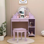 Coiffeuse Acekool pour enfants avec miroir et tabouret lumineux, LED réglables, tiroir, étagères de rangement, coiffeuse pour filles de 3 à 9 ans, Blanc