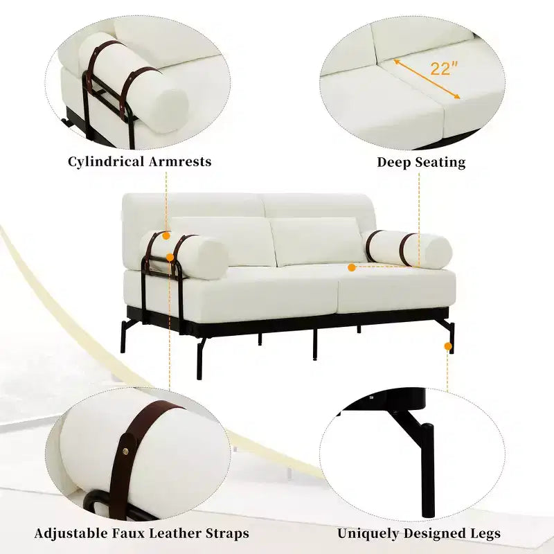 Causeuse moderne Whisen Chenille avec ports USB flexibles, accoudoirs cylindriques uniques