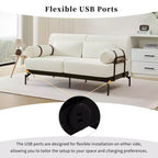 Causeuse moderne Whisen Chenille avec ports USB flexibles, accoudoirs cylindriques uniques