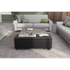 Tabouret en cuir PU avec structure en PU+bois de Yang+éponge+plastique, fonction de rangement, repose-pieds en plastique durable, confortable et élégant