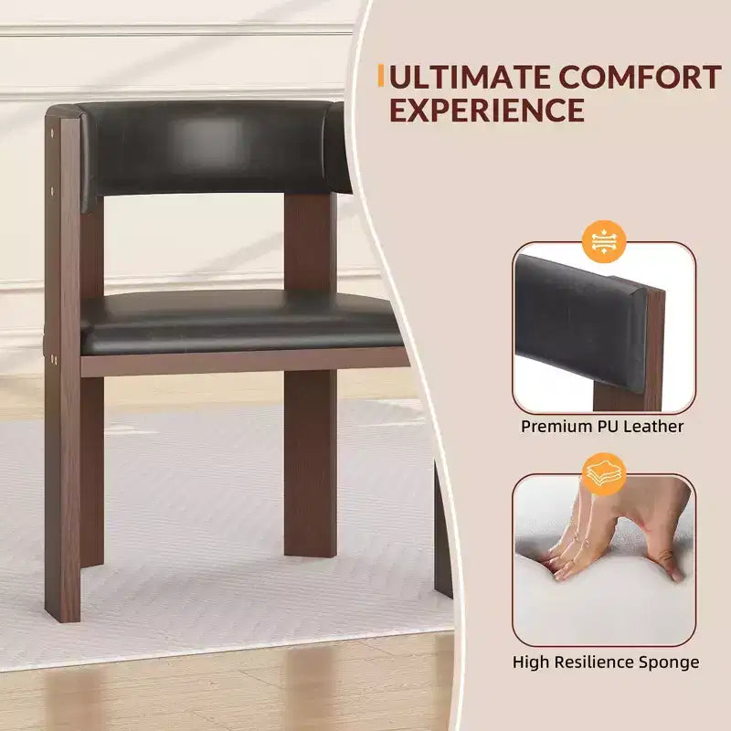 Chaise de salle à manger en bois d'hévéa avec cadre en bois incurvé en H, construction durable, assise confortable, design élégant et entretien facile