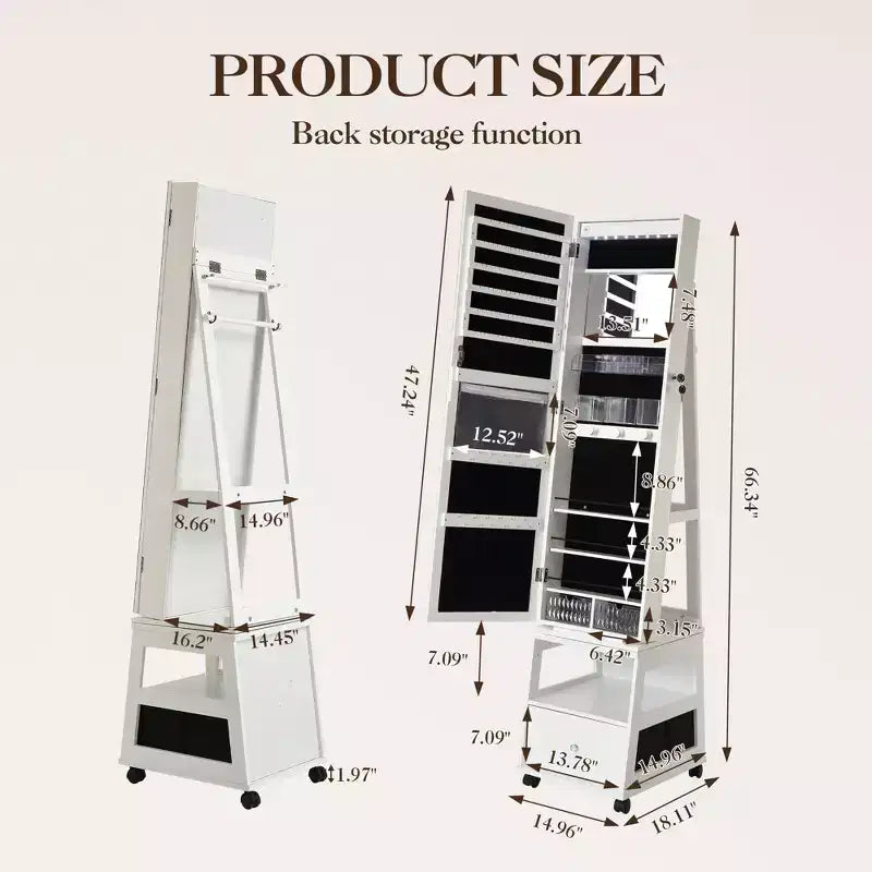 1 ENSEMBLE MDF Armoire à bijoux rotative à 360° avec fonction d'armoire à bijoux rotative