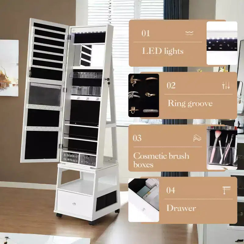 1 ENSEMBLE MDF Armoire à bijoux rotative à 360° avec fonction d'armoire à bijoux rotative
