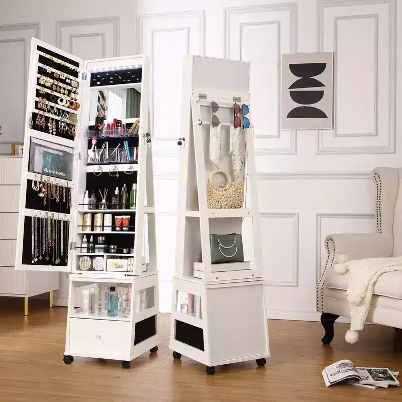 1 ENSEMBLE MDF Armoire à bijoux rotative à 360° avec fonction d'armoire à bijoux rotative
