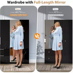 VINGLI Armoire Penderie Brillante 63 L x 73 H avec Miroir, Placard Penderie 4 Portes avec Tiroirs et Barre de Penderie, Noir Moderne