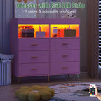 Commode à langer avec tiroirs, commode bébé avec plateau à langer, prise de courant, lumière LED et pieds métalliques, organisateur de nurserie station à langer
