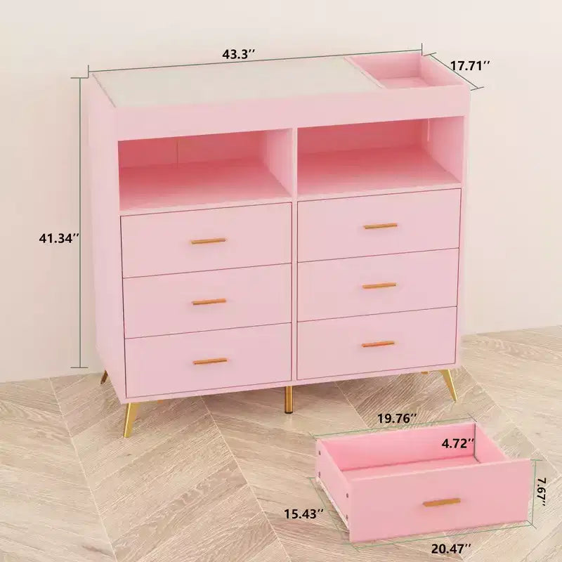 Commode à langer avec tiroirs, commode bébé avec plateau à langer, prise de courant, lumière LED et pieds métalliques, organisateur de nurserie station à langer