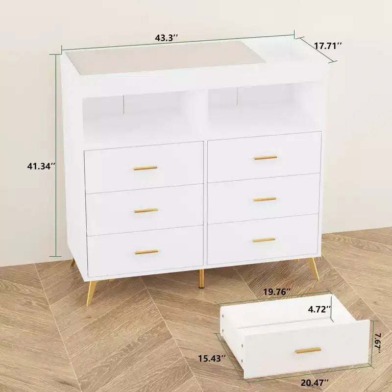 Commode à langer avec tiroirs, commode bébé avec plateau à langer, prise de courant, lumière LED et pieds métalliques, organisateur de nurserie station à langer