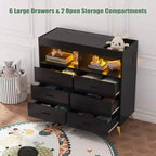 Commode à langer avec tiroirs, commode bébé avec plateau à langer, prise de courant, lumière LED et pieds métalliques, organisateur de nurserie station à langer