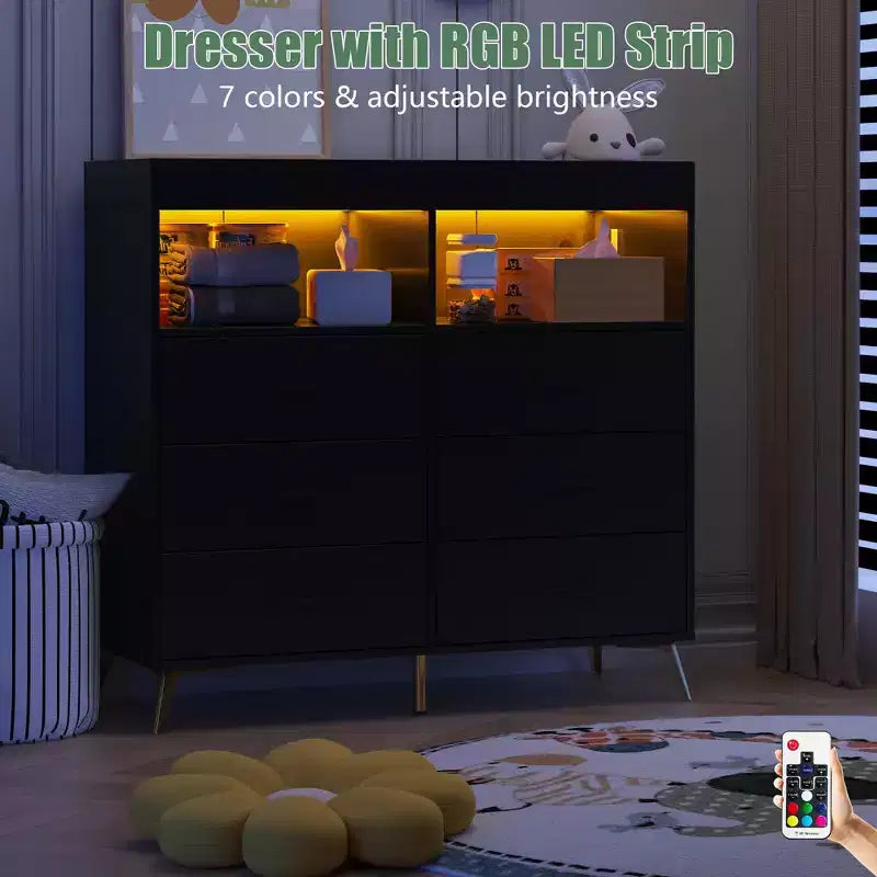 Commode à langer avec tiroirs, commode bébé avec plateau à langer, prise de courant, lumière LED et pieds métalliques, organisateur de nurserie station à langer