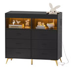 Commode à langer avec tiroirs, commode bébé avec plateau à langer, prise de courant, lumière LED et pieds métalliques, organisateur de nurserie station à langer