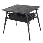 Arrowhead Outdoor Height-Adjustable Aluminum Roll-up Folding Camp Table with Under-Table Mesh Storage and Carry Bag, Black