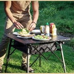 Table de camping pliante Arrowhead Outdoor, en aluminium, réglable en hauteur, avec filet de rangement sous la table et sac de transport, noire