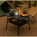 Table de camping pliante Arrowhead Outdoor, en aluminium, réglable en hauteur, avec filet de rangement sous la table et sac de transport, noire