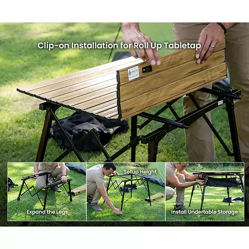 Table de camping pliante Arrowhead Outdoor, en aluminium, réglable en hauteur, avec filet de rangement sous la table et sac de transport, noire