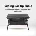 Table de camping pliante Arrowhead Outdoor, en aluminium, réglable en hauteur, avec filet de rangement sous la table et sac de transport, noire