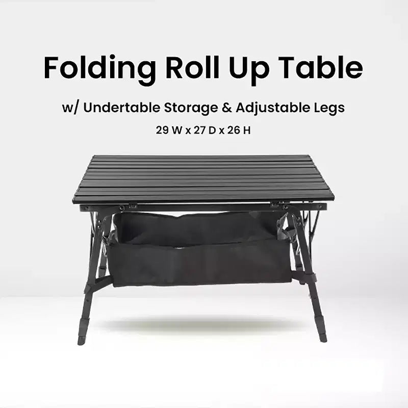 Table de camping pliante Arrowhead Outdoor, en aluminium, réglable en hauteur, avec filet de rangement sous la table et sac de transport, noire