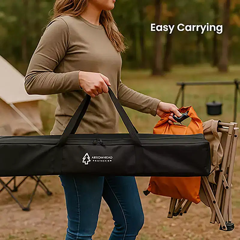 Table de camping pliante Arrowhead Outdoor, en aluminium, réglable en hauteur, avec filet de rangement sous la table et sac de transport, noire